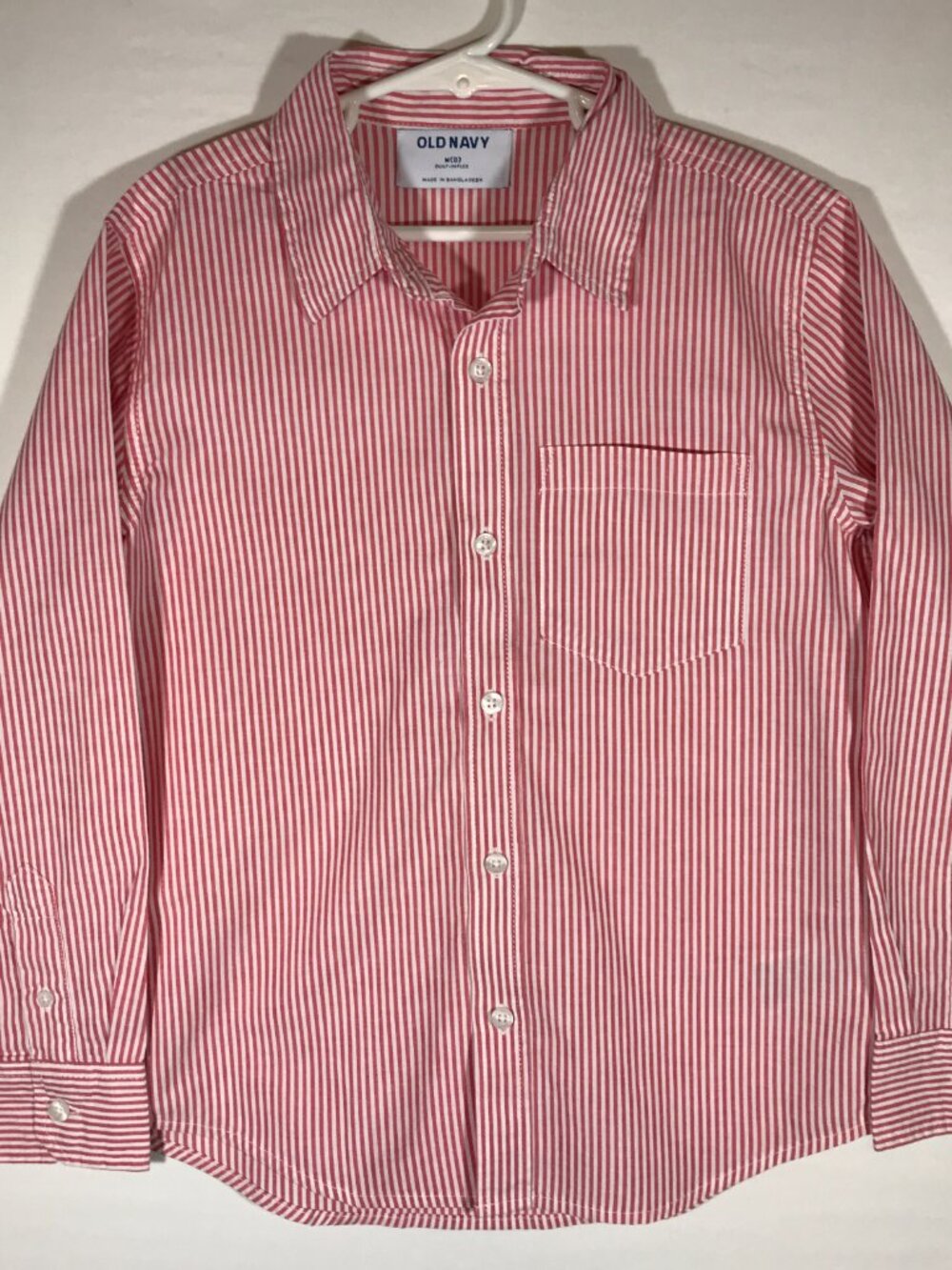 Old Navy Built-In Flex Boy's Medium 8 Pink Stripe Long Sleeve Button Up Shirt